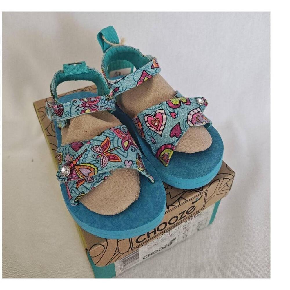 Chooze Breeze Sandal Fly Blue Heart Flower Butterfly Patterned Hook & Loop 6 new